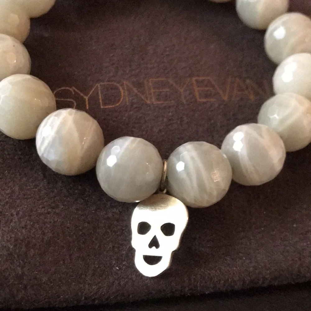 Sydney Evan Pale Green Beaded Skull Charm Bracelet